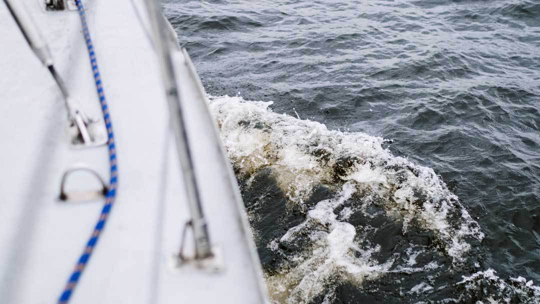 A view from over a yacht out to sea