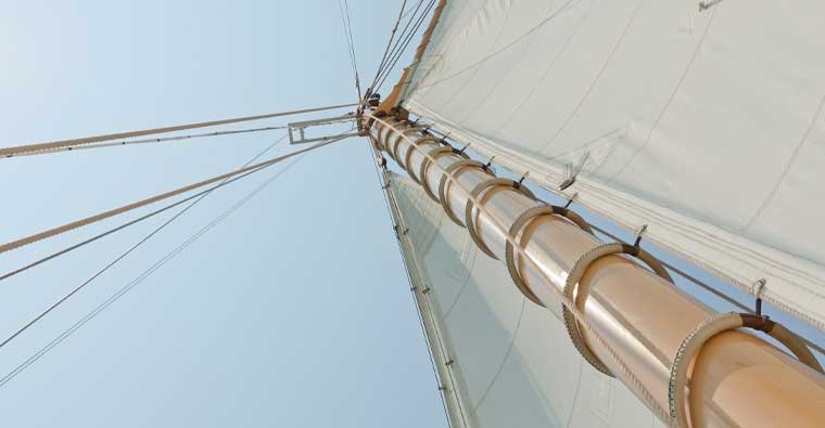 A view up the mast of a sailing yacht