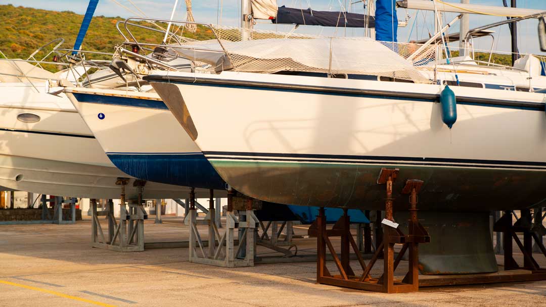 Yachts in boat yard awaiting maintenance