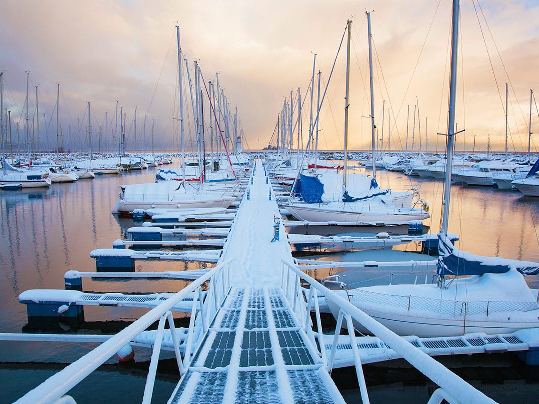Winter view of a marina