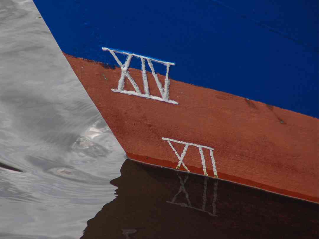 Blue and Red Boat hull with Roman Numerals