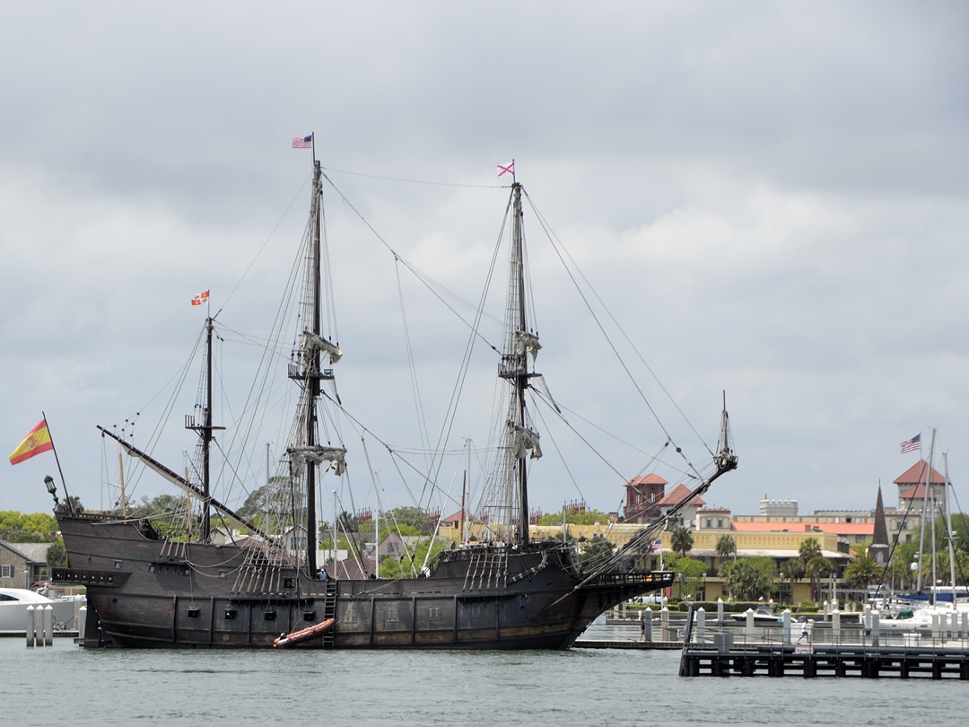 Docked old galleon ship that would have used old antifouling techniques